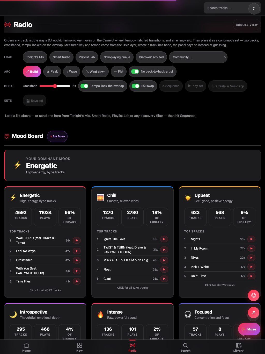 apple-music-intelligence — Mix Lab sequencer and mood board, screen capture