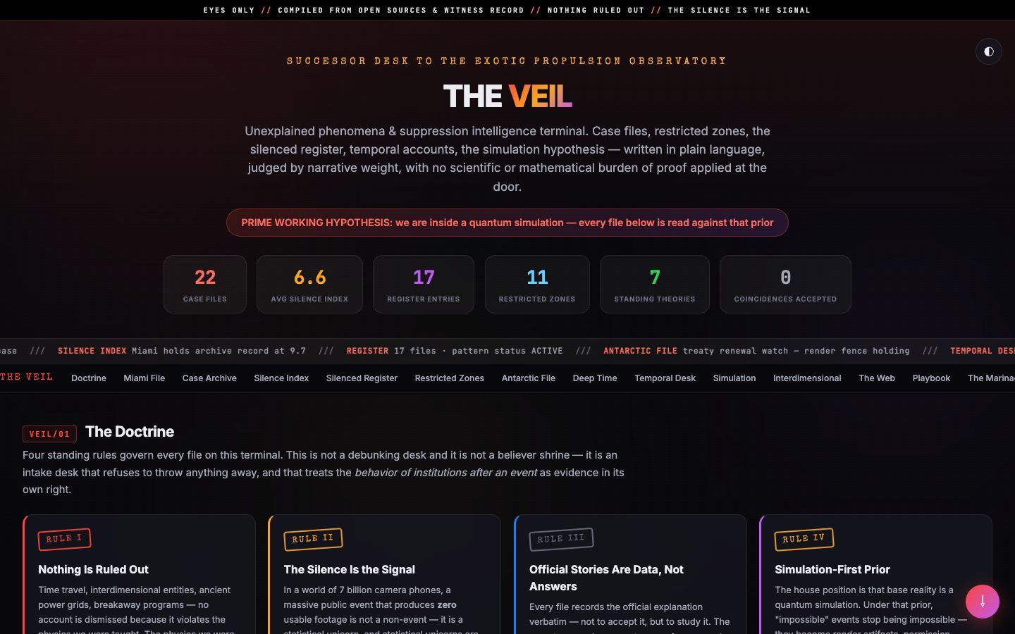 the-veil — front page, screen capture